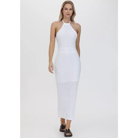 FRYE Crochet Maxi Dress in Bright White size Large‎ NEW - Picture 1 of 8
